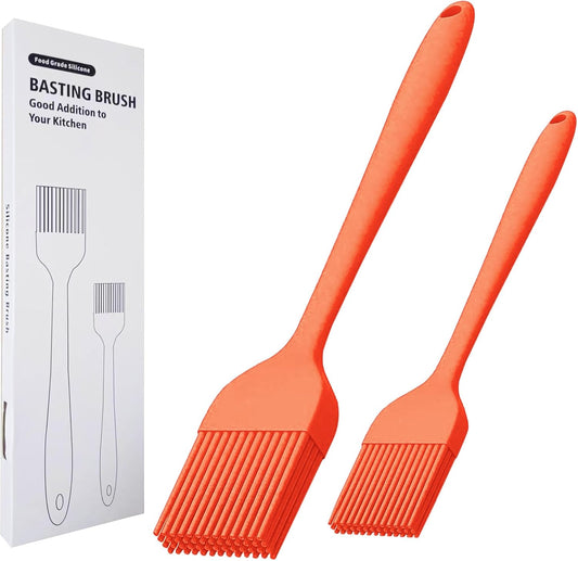 Silicone Basting Brush 2 Pcs Pastry Brush for Oil, BBQ, Grill, Sauce Baking Cooking, Dishwasher Safe (Orange)