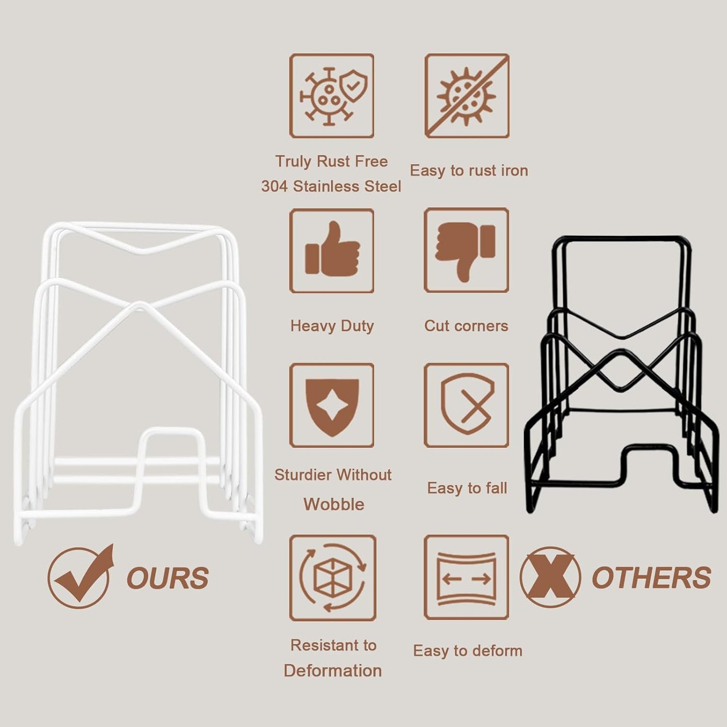 Pot Lid Organizer W 2 Chip Bag Clips Cutting Board Holder Inside Cabinet 304 Stainless Steel Pan Organizer Under Cabinet Pot Cover Cookie Sheet Bakeware Serving Tray Cooling Rack Stand Kitchen White