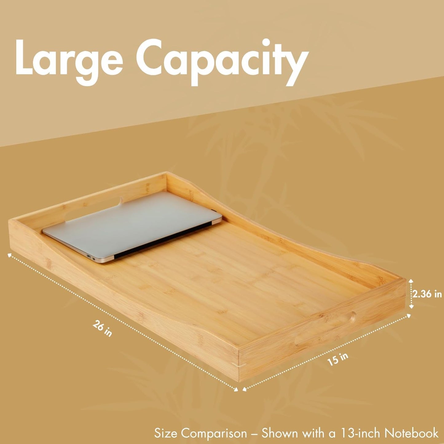 GOBAM Bamboo Extra Large Ottoman Tray, 26 x 15 inches - Wooden Tray for Dining Table & Parties, Serving Tray with Handles for Food, Cheese, Snacks, Tea, Coffee & Wine