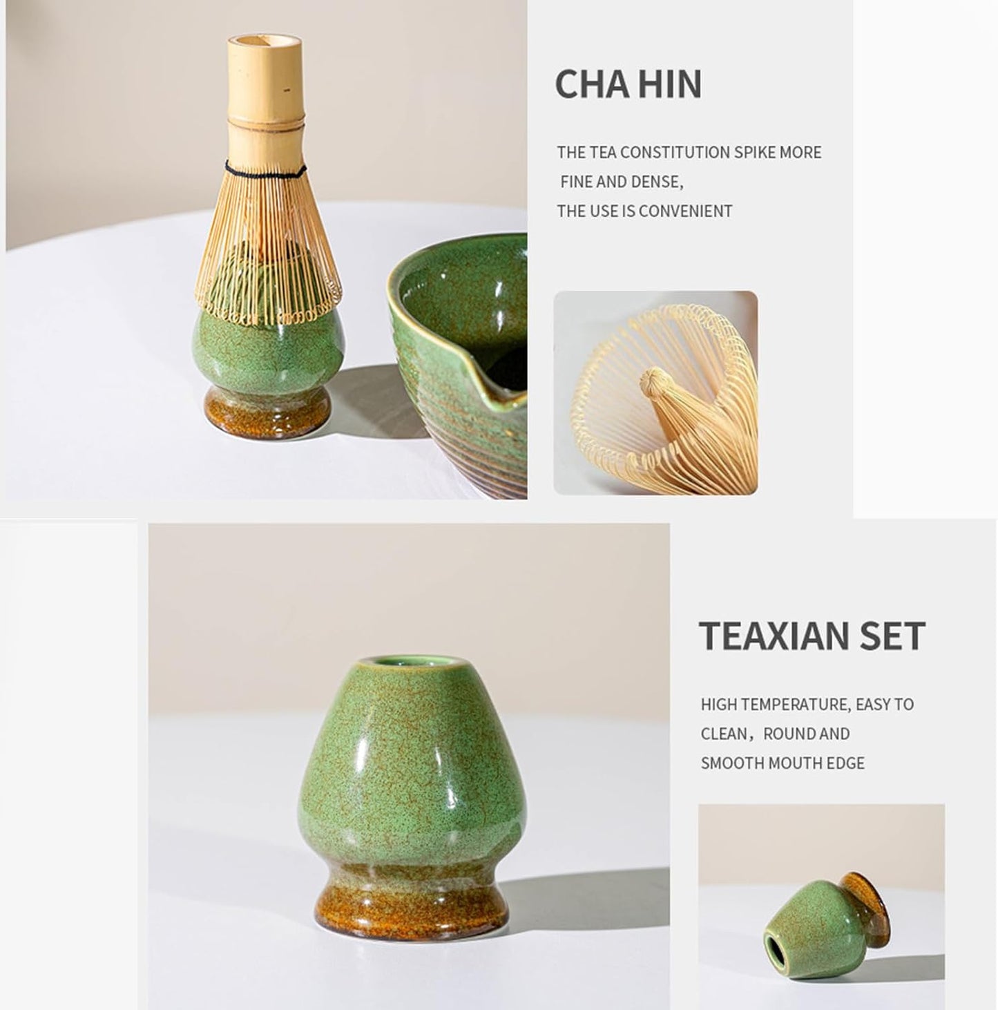 Matcha Whisk Set, Japanese Matcha Set Includes Matcha Bowl with Spout, Matcha Whisk Holder, Bamboo Matcha Whisk and Sifter Scoop, 17 oz Green Glaze Ceramic Matcha Kit for Tea Lovers