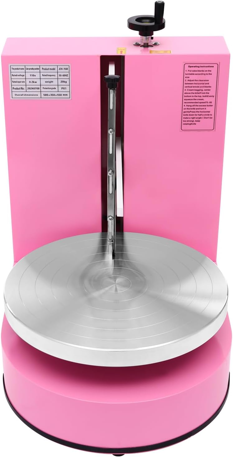 Automatic Cake Decorating Machine, Electronic Cream Coating Spreading Smooth Machine with Graduated Scraper 30-200RPM Rotating Speed,Cake Bread Spreader Machine for 4-12inch Cakes,Pink