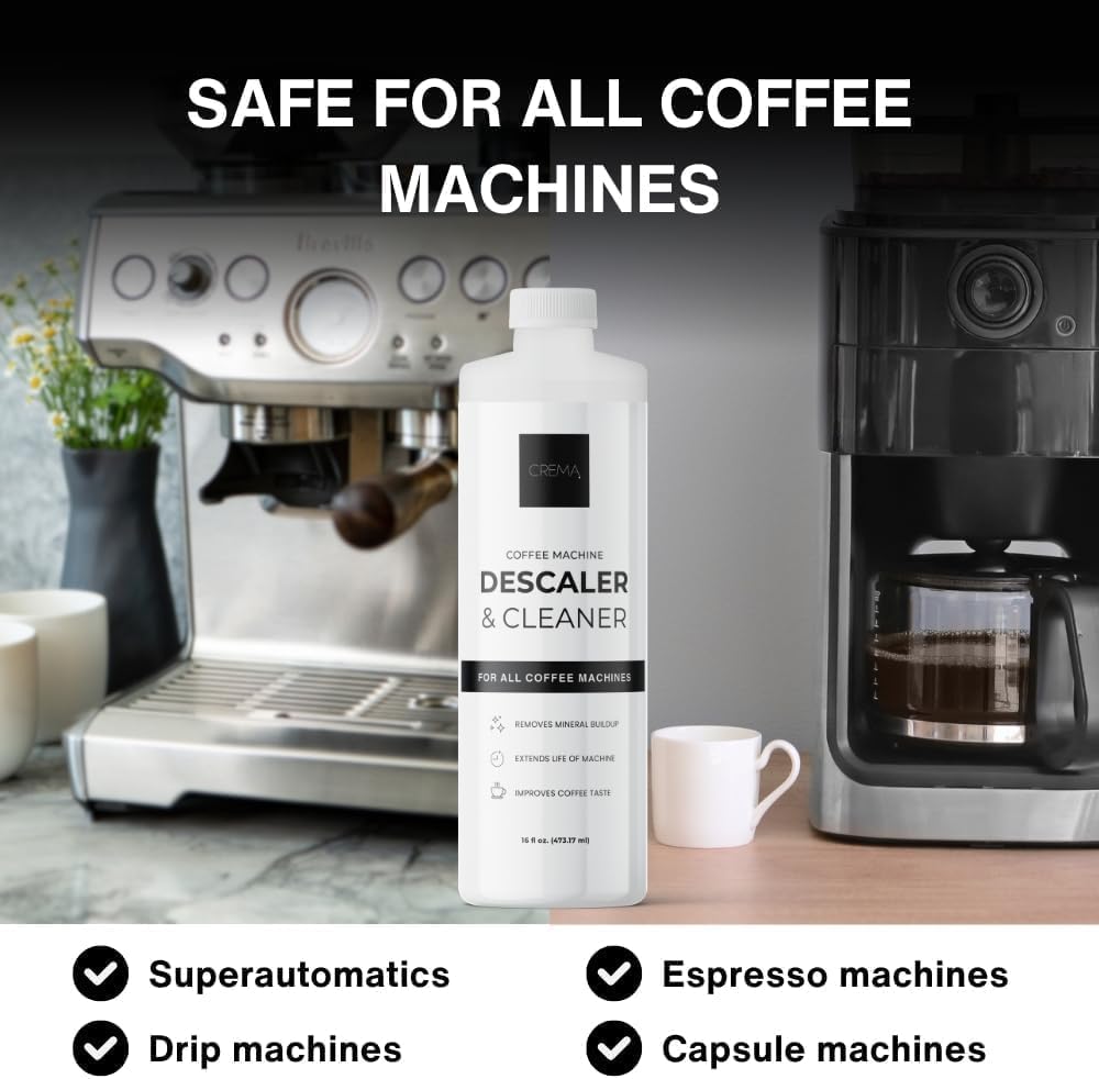 CREMA Coffee Products – Coffee Machine Descaler & Cleaner – Compatible with All Machines - 32 fl oz (8 uses)