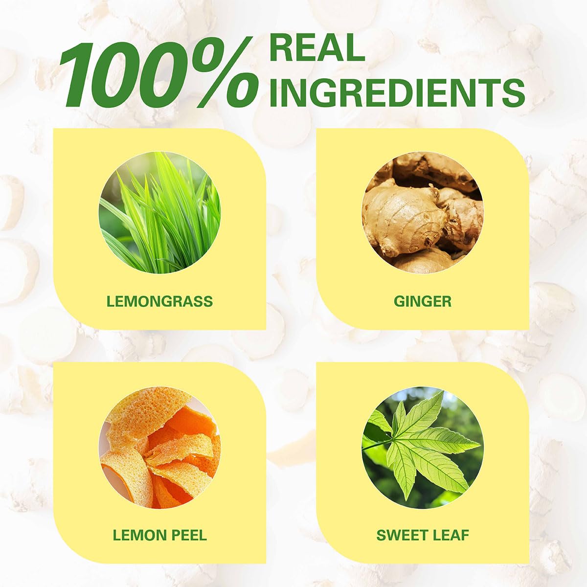 WT WEETEE Lemon & Ginger Herbal Tea, 100% Natural Ingredients, Made With Lemongrass, 100 Count Caffeine-Free Tea Bags