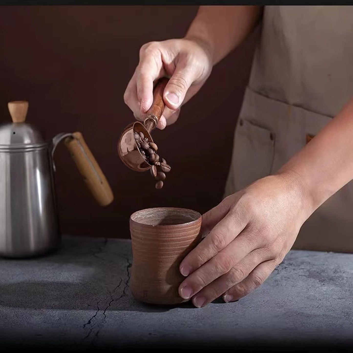 Vintage Coffee Measuring Spoon - 304 Stainless Steel, Coffee Scoop，10g Capacity, Walnut Handle - Perfect for Coffee, Tea, and More (Rose Gold)