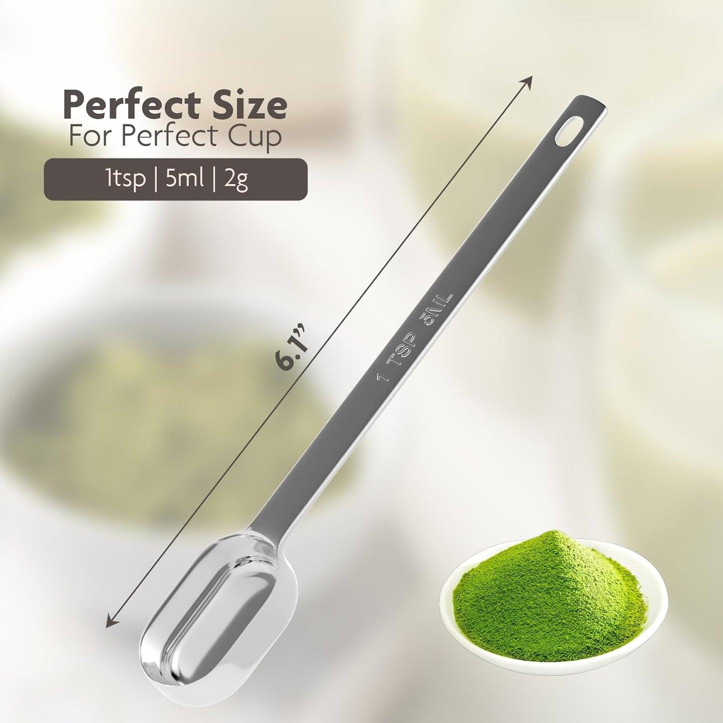 2g (1tsp|5ml) Matcha Scoop, Stainless Steel Slender Measuring Spoon for Matcha Tea Powder