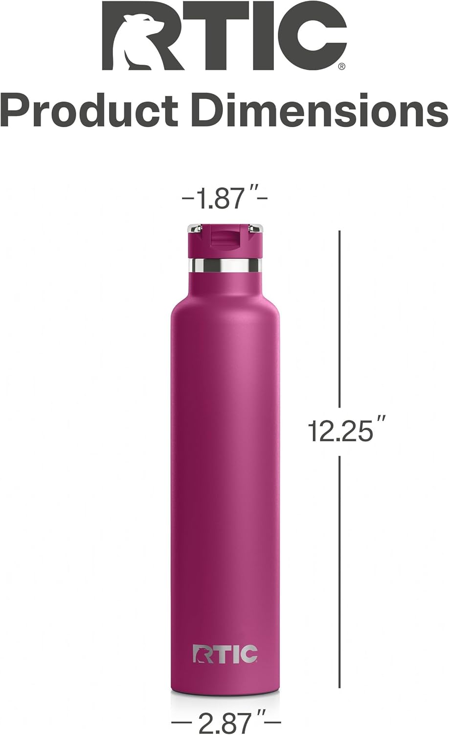 RTIC 26oz Journey Bottle Metal Stainless Steel Vacuum Insulated, BPA Free, Reusable, for Water, Hot and Cold Drinks, Travel, Sports, Camping, Very Berry