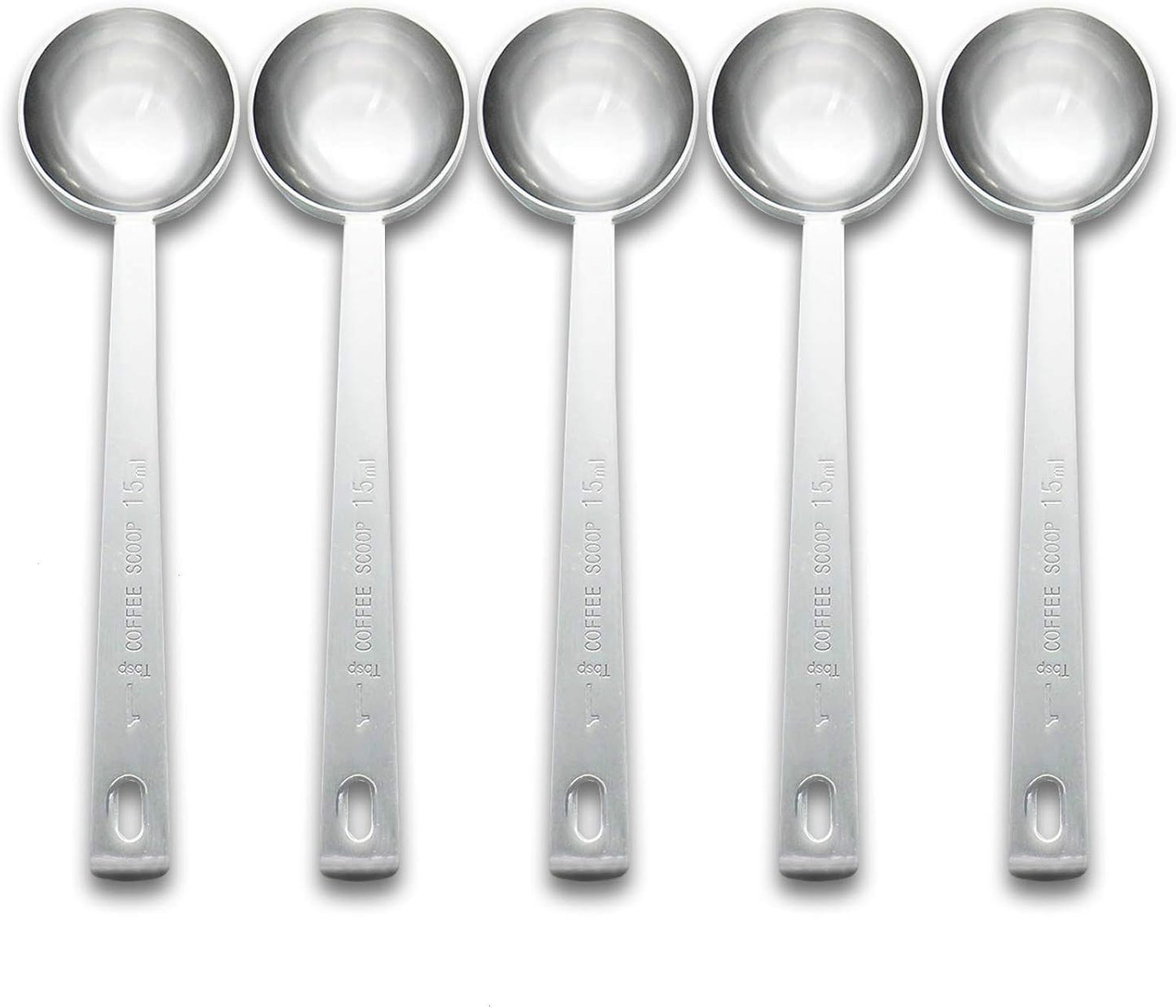 Timoo Coffee Measuring Scoop 1 Tablespoon long handle Stainless Steel spoon for Coffee, Milk Powder, Fruit Powder, Set of 5