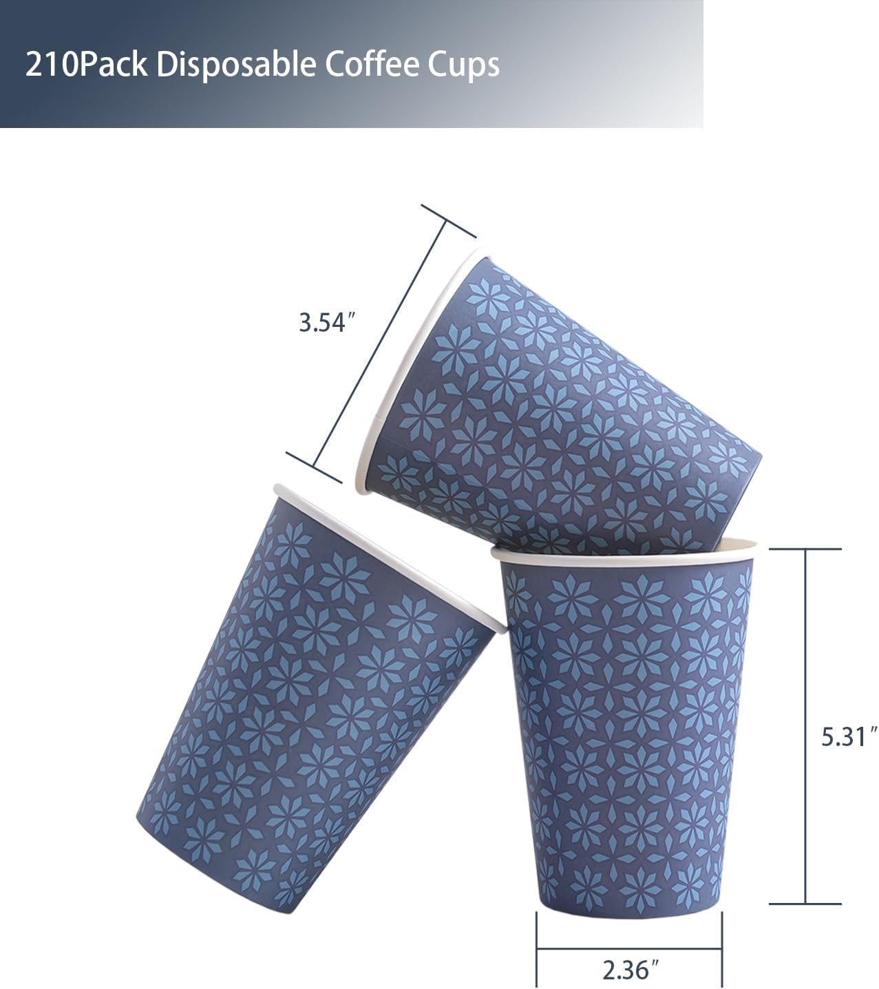210 Pack 16 oz Disposable Paper Cups, Hot/Cold Beverage Paper Drinking Cups, Navy Floral Paper Coffee Cups 16 oz for Home-use, Office, Restaurant and Events
