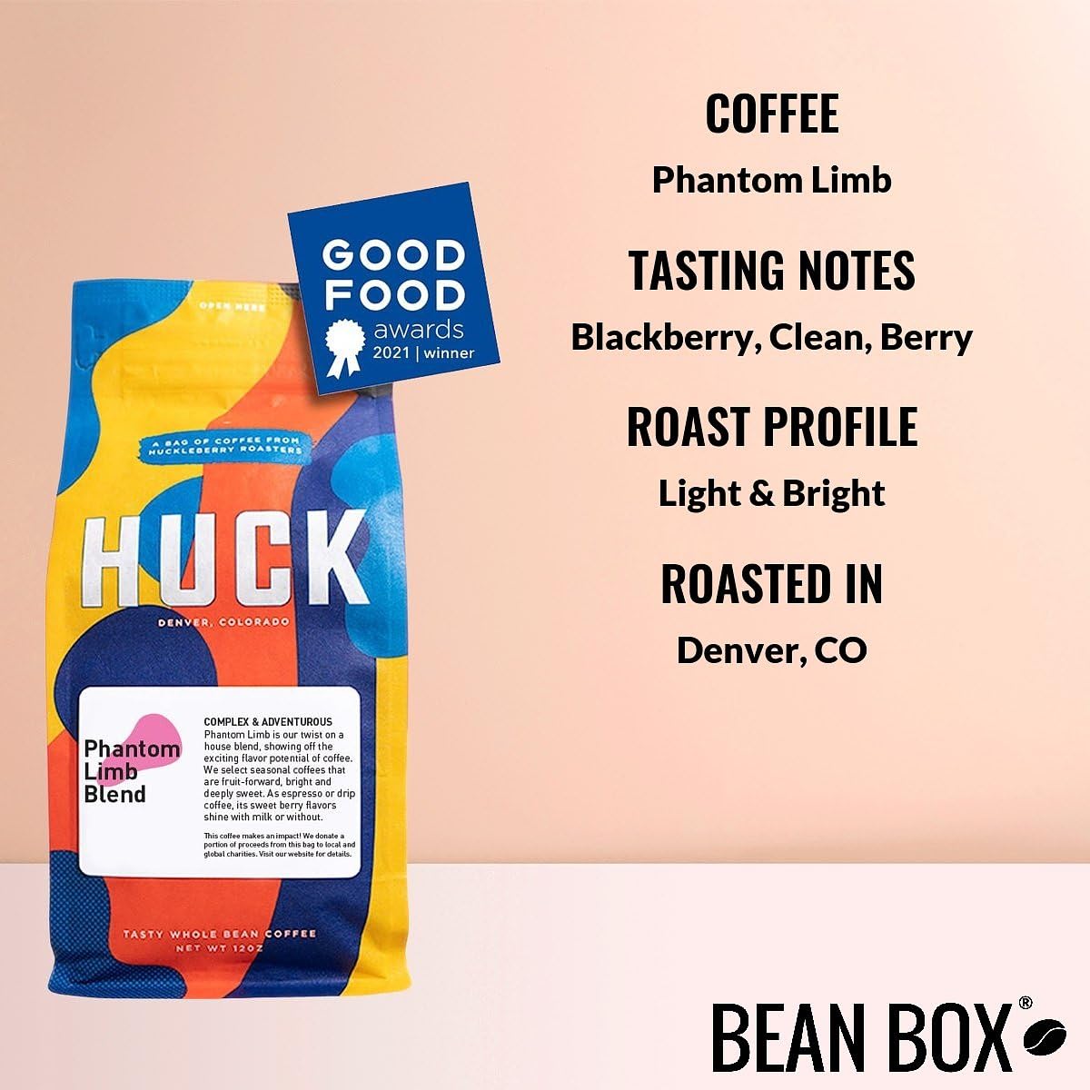 Phantom Limb - Roasted by Huckleberry Roasters - Whole Bean Coffee - 2 Pound Bag