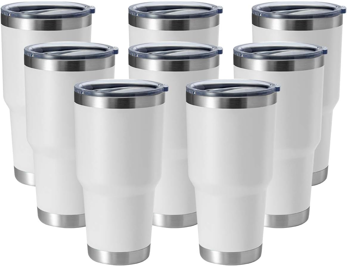 HASLE OUTFITTERS 30oz Stainless Steel Tumbler, Double Wall Vacuum Insulated Travel Mug Tumbler, Durable Insulated Coffee Mug, Gift Box Set (White, 8)