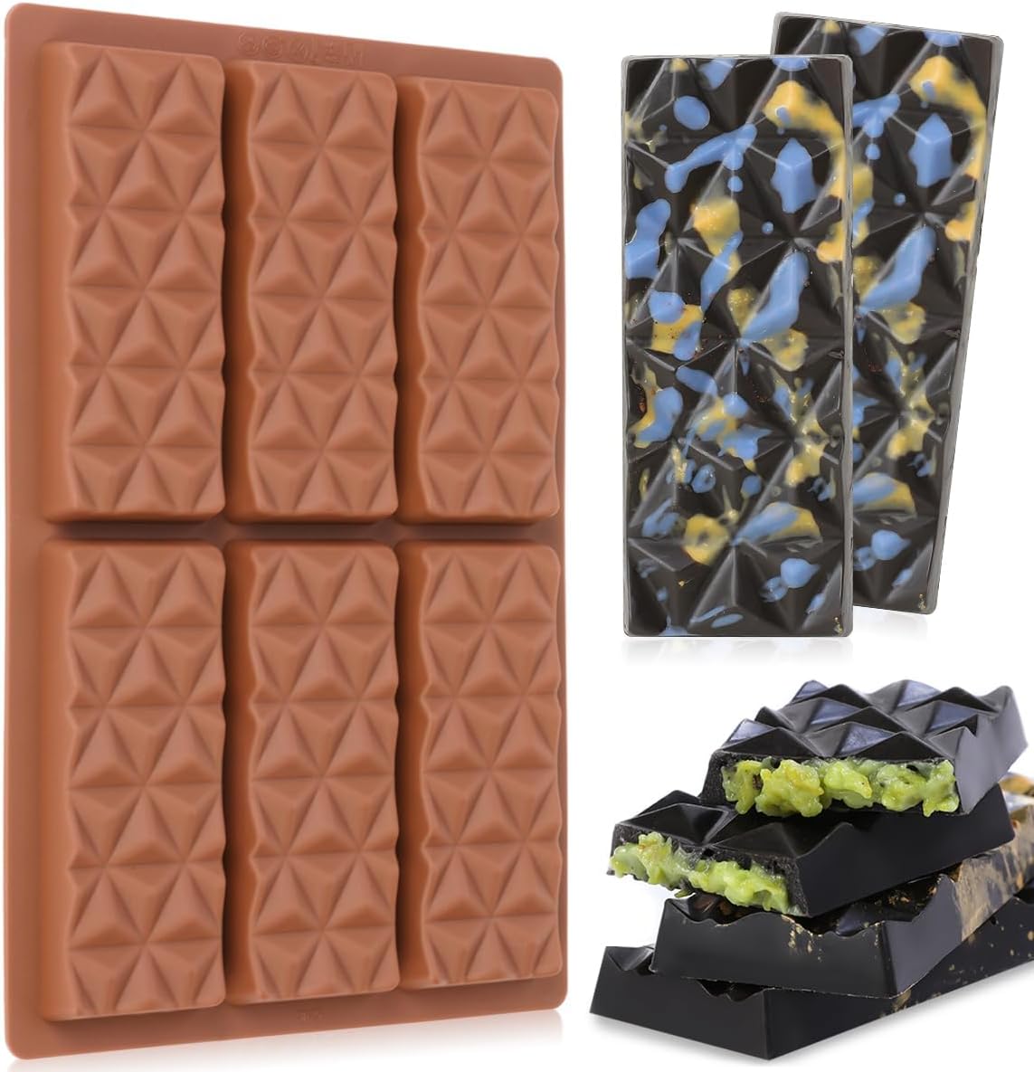 Chocolate Bar Molds Deep Silicone Break-Apart Chocolate Nonstick Protein and Energy Thick Candy Bar Mold Wax Melt Mold 1 Pack Pyramid Shape