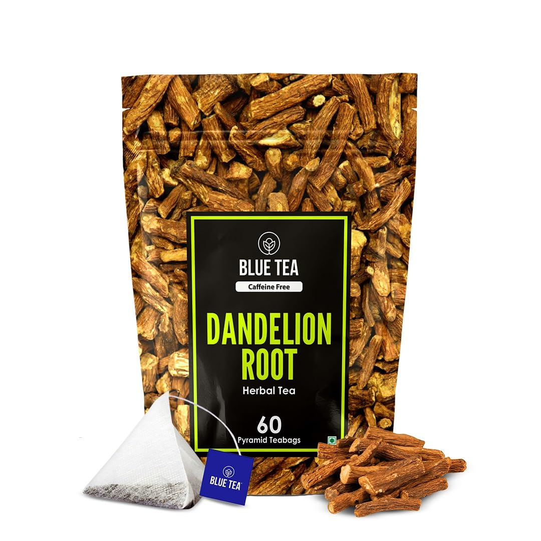 BLUE TEA - Dandelion Root Tea - 60 Count - Pyramid Plant Based Tea Bag | Support Kidney Function and Healthy Digestion | Detox Tea | Herbal Tea - Caffeine Free - Non-Bitter - Mild Flavor | Zipper Pack