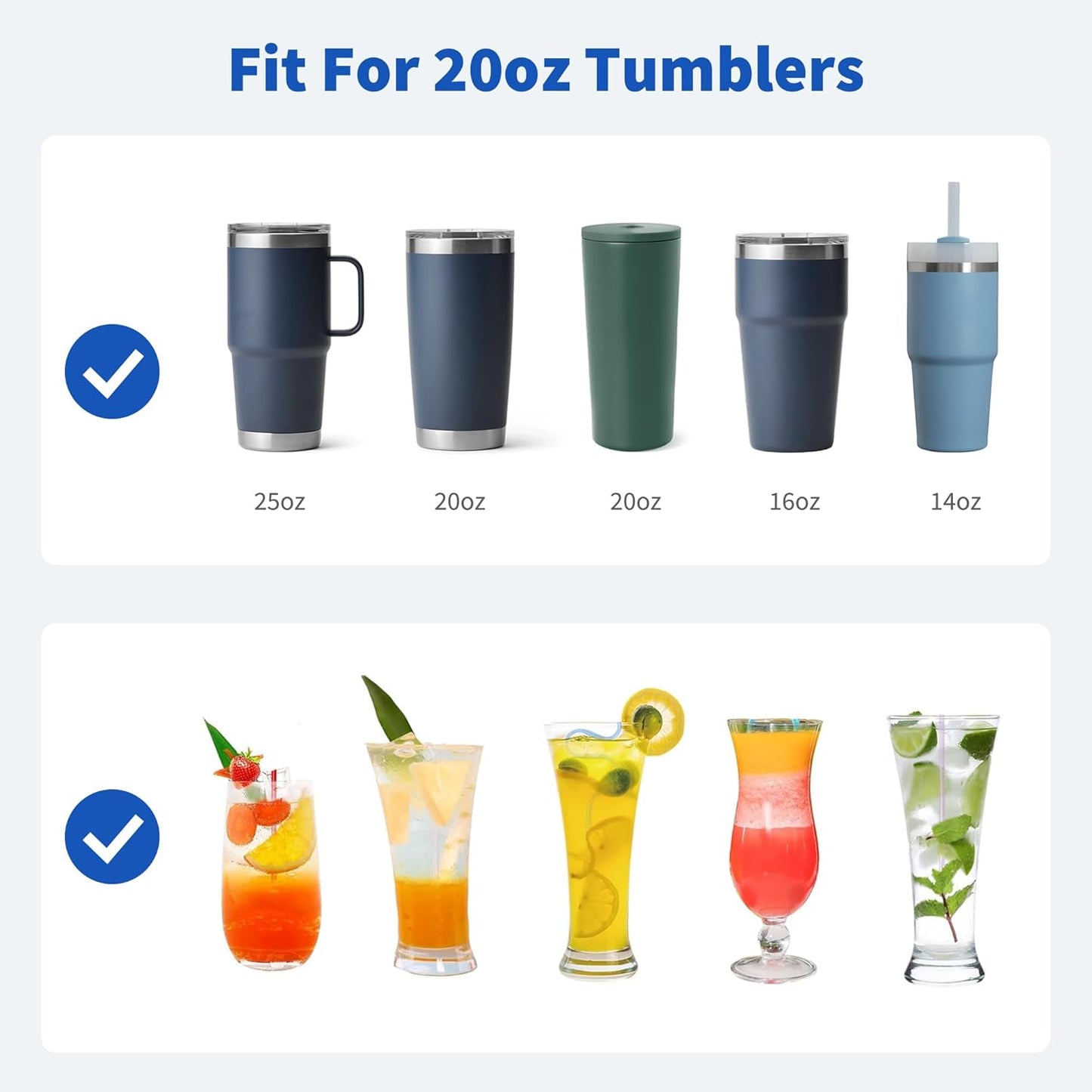 Metal Straws for 20 oz YETI Tumbler Mug, 8.5" Reusable Stainless Steel Drinkin Straws with Silicone Tip for CIVAGO, ALBOR, BJPKPK 20 oz Tumbler