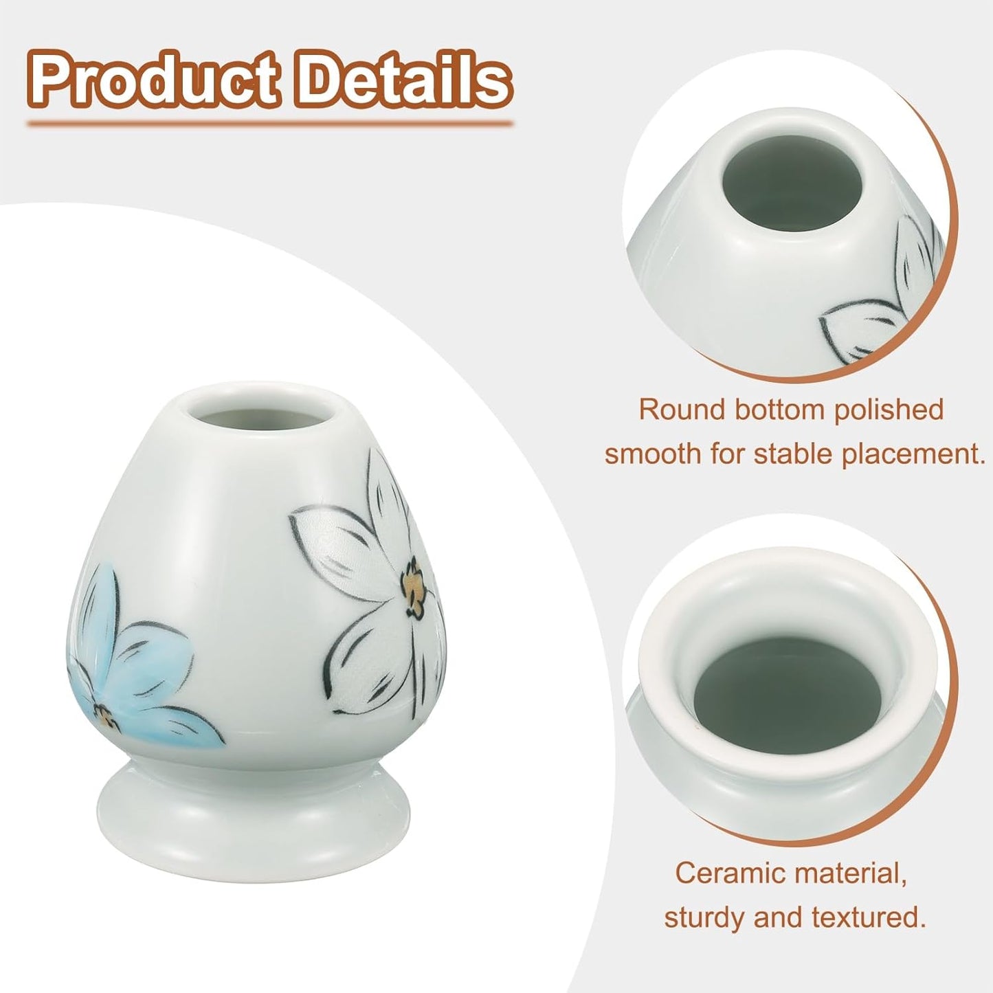 HARFINGTON Ceramic Chasen Stand 70mm Matcha Whisk Holder Tea Set Whisks Stand Traditional Matcha Tea Chasen Holder Tea Set Accessories for Tea Tasting, White Pattern