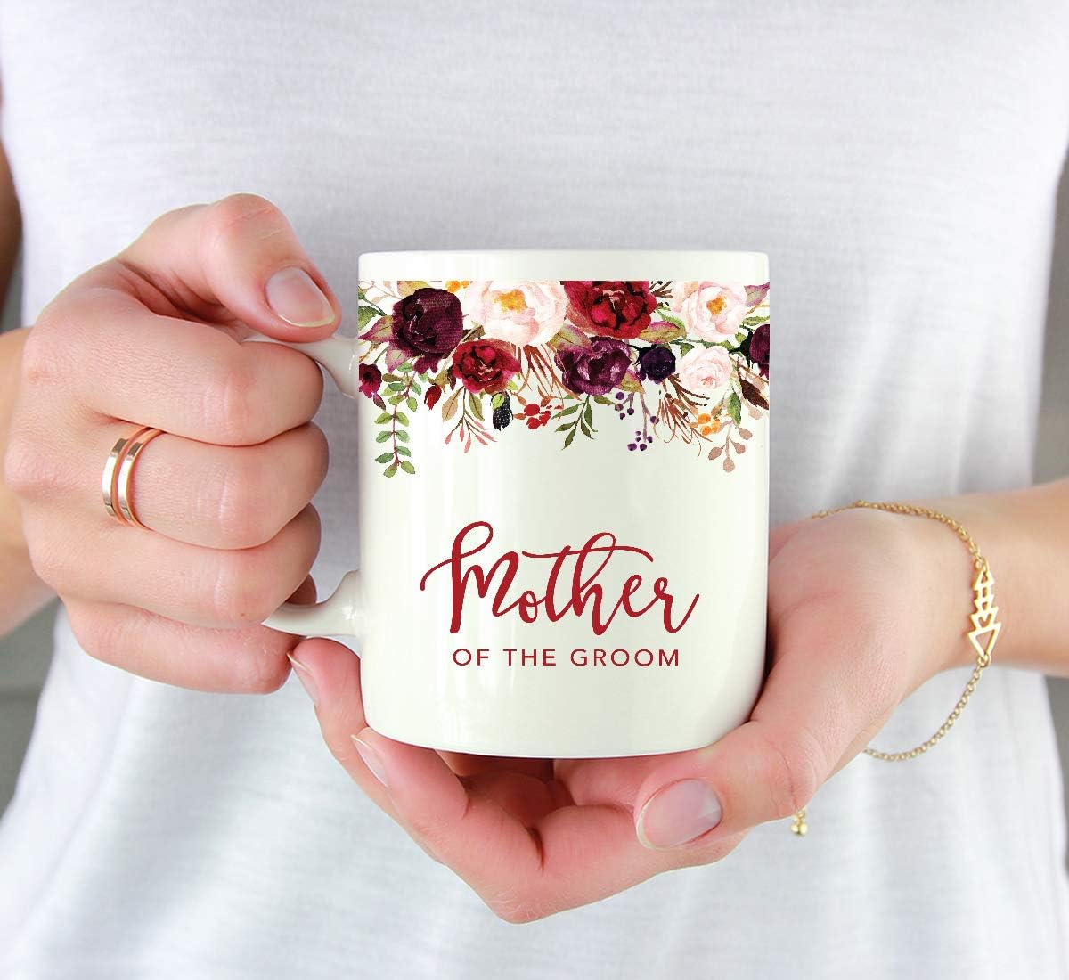 Andaz Press 11oz. Wedding Ceramic Coffee Tea Mug Gift, Fall Autumn Marsala Burgundy Flowers Roses Florals, Mother of the Groom, 1-Pack, Includes Gift Box