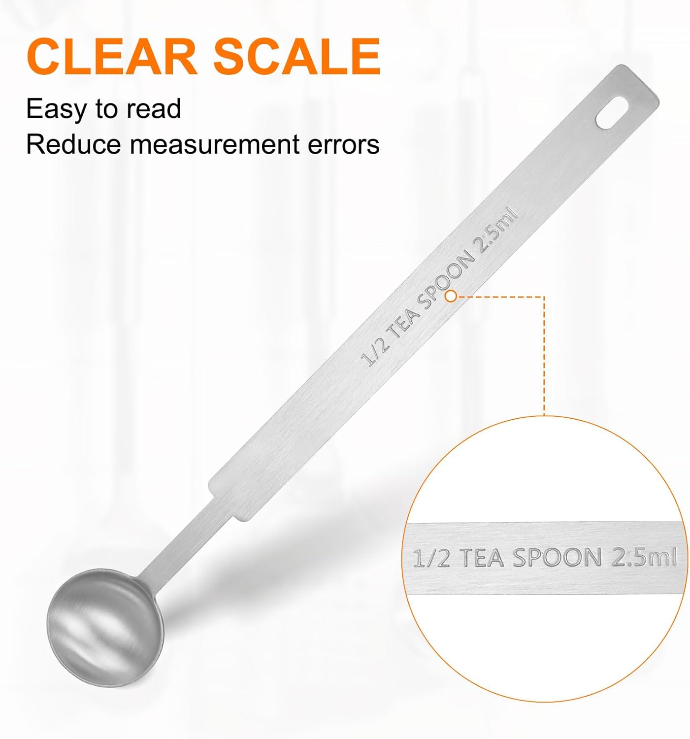 HARFINGTON Single Measuring Spoon 1/2tsp (1/6tbsp, 2.5ml) Teaspoon/Tablespoon 430 Stainless Steel Single Tiny Square Bowl Measuring Spoon Long Handle Measure Scoop