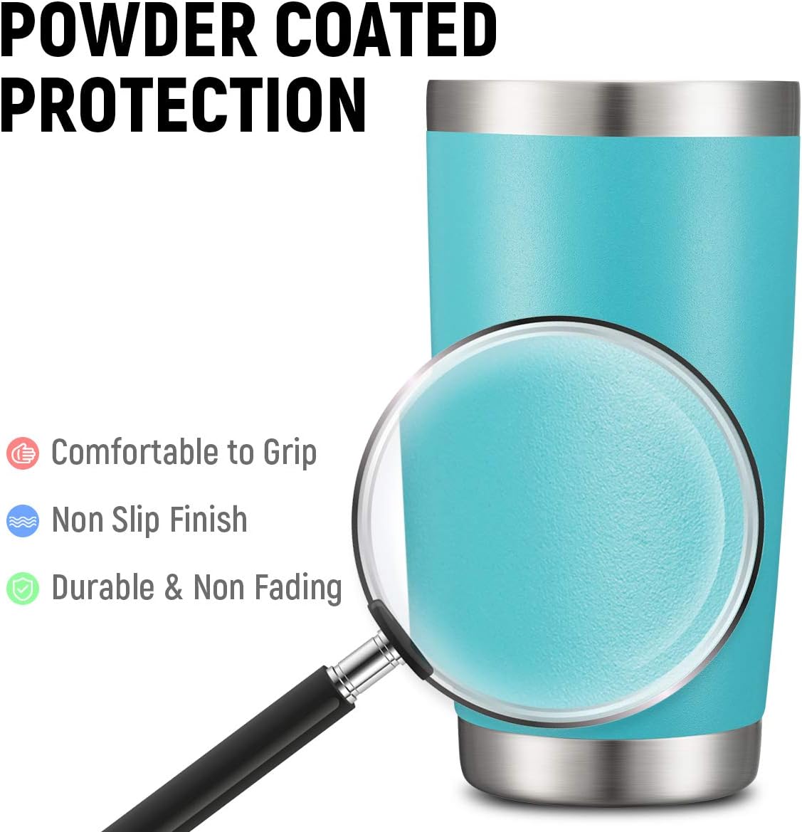 COMOOO 20oz Double Wall Vacuum Insulated Travel Mug, Stainless Steel Tumbler with Lid and Straw Durable Powder Coated Insulated Coffee Cup for Cold & Hot Drinks (Light Blue, 2 pack