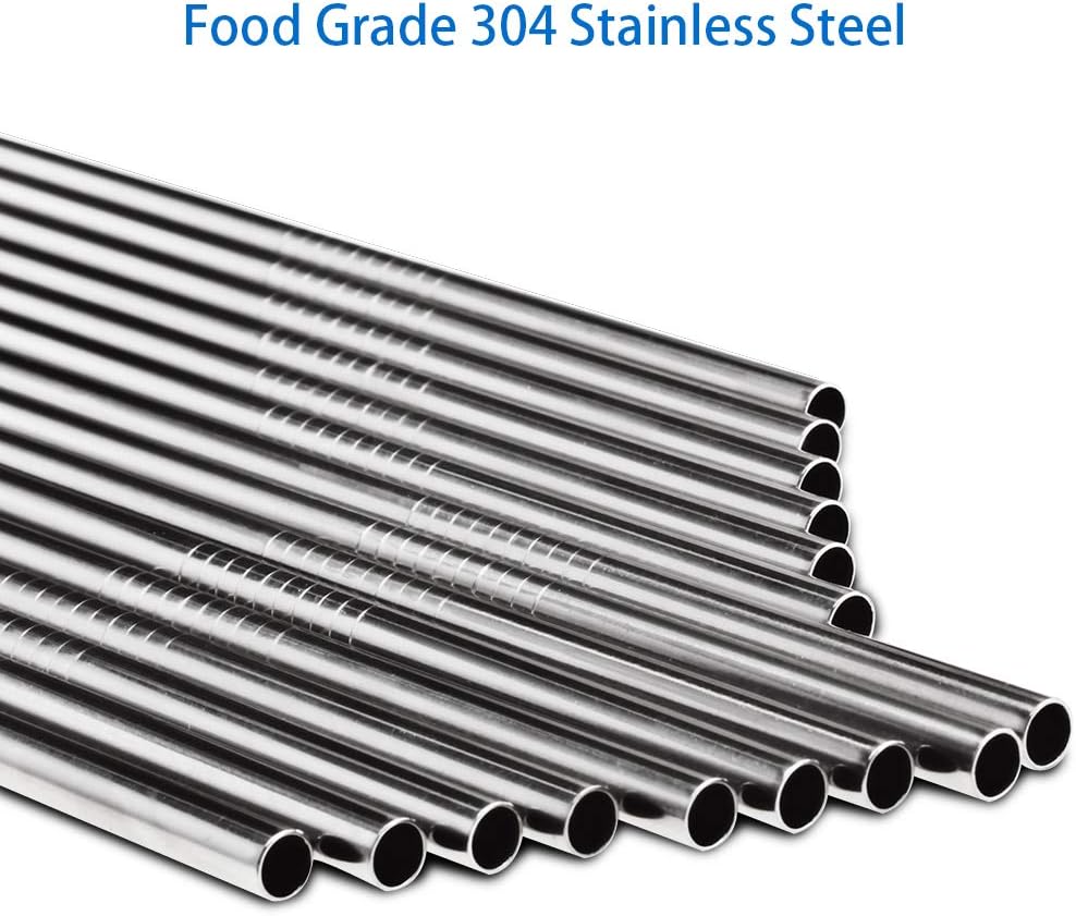 Tomorotec Reusable Straws 30 Pack, Stainless Steel Drinking Straws, Metal Straw Bulks for Smoothies Tumblers Cocktail MilkShake,Set of 15 Straight and 15 Bent with 2 Cleaning Brushes, Silver