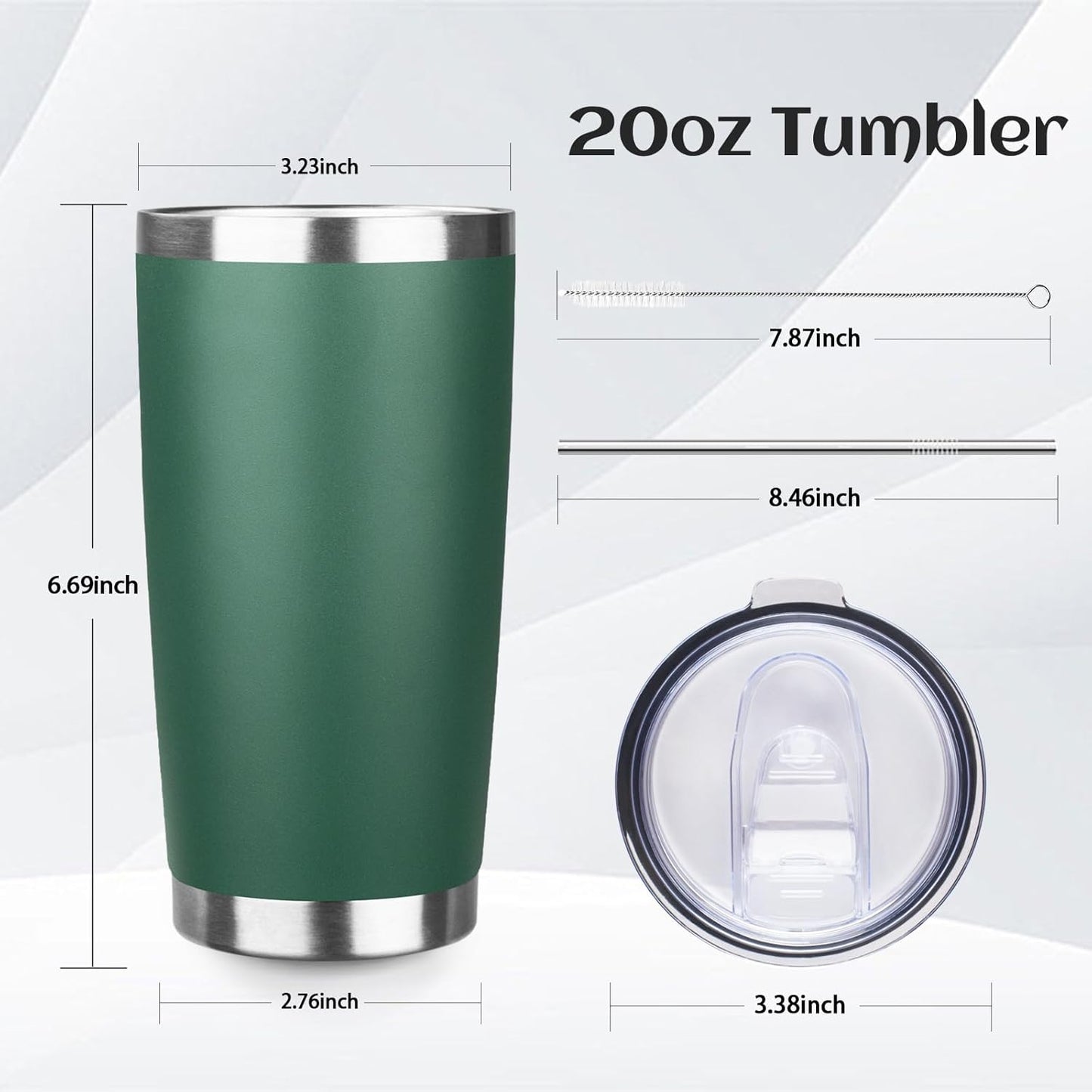 20oz Tumbler Bulk with Lid and Straw, Stainless Steel Double Wall Vacuum Insulated Travel Mug, Powder Coated Coffee Cups for Hot and Cold Drinks,Funny Gifts for Women Men(Dark green,1)