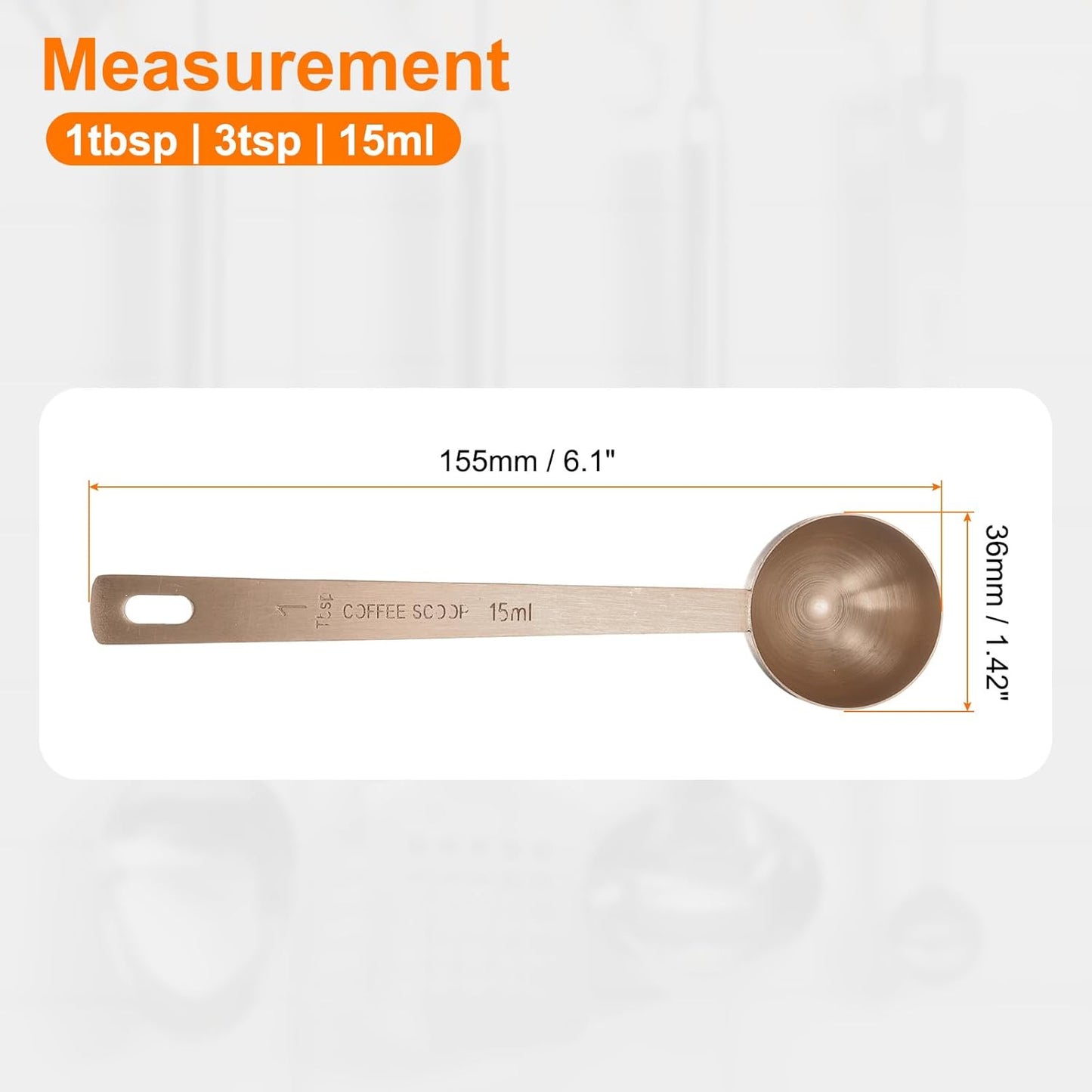HARFINGTON 2pcs Coffee Scoop Spoon 1tbsp (3tsp, 15ml) 304 Stainless Steel Long Handle Teaspoon/Tablespoon Measuring Spoons Scoops for Tea Sugar Kitchen, Rose Gold