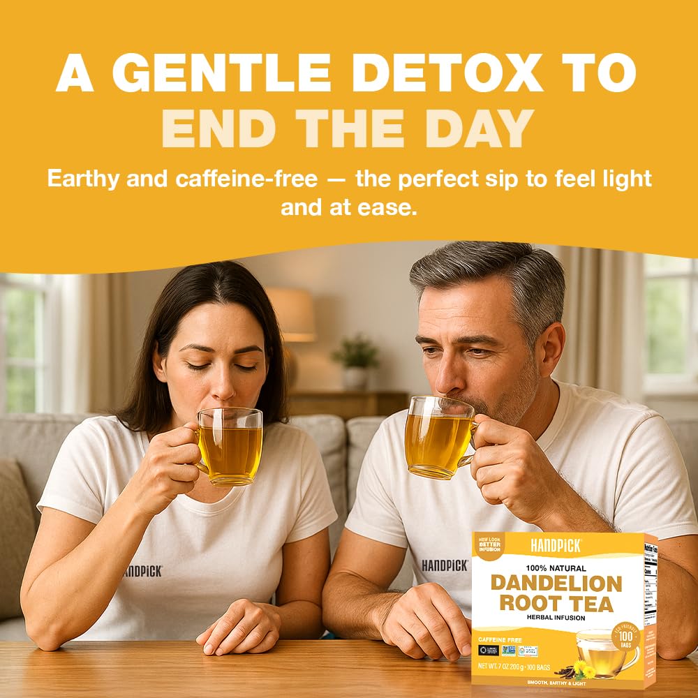HANDPICK, Dandelion Root & Leaf Tea Bags (100 Herbal Tea Bags) Caffeine-Free Herbal Blend | Eco-Conscious Teabags | Direct from Source