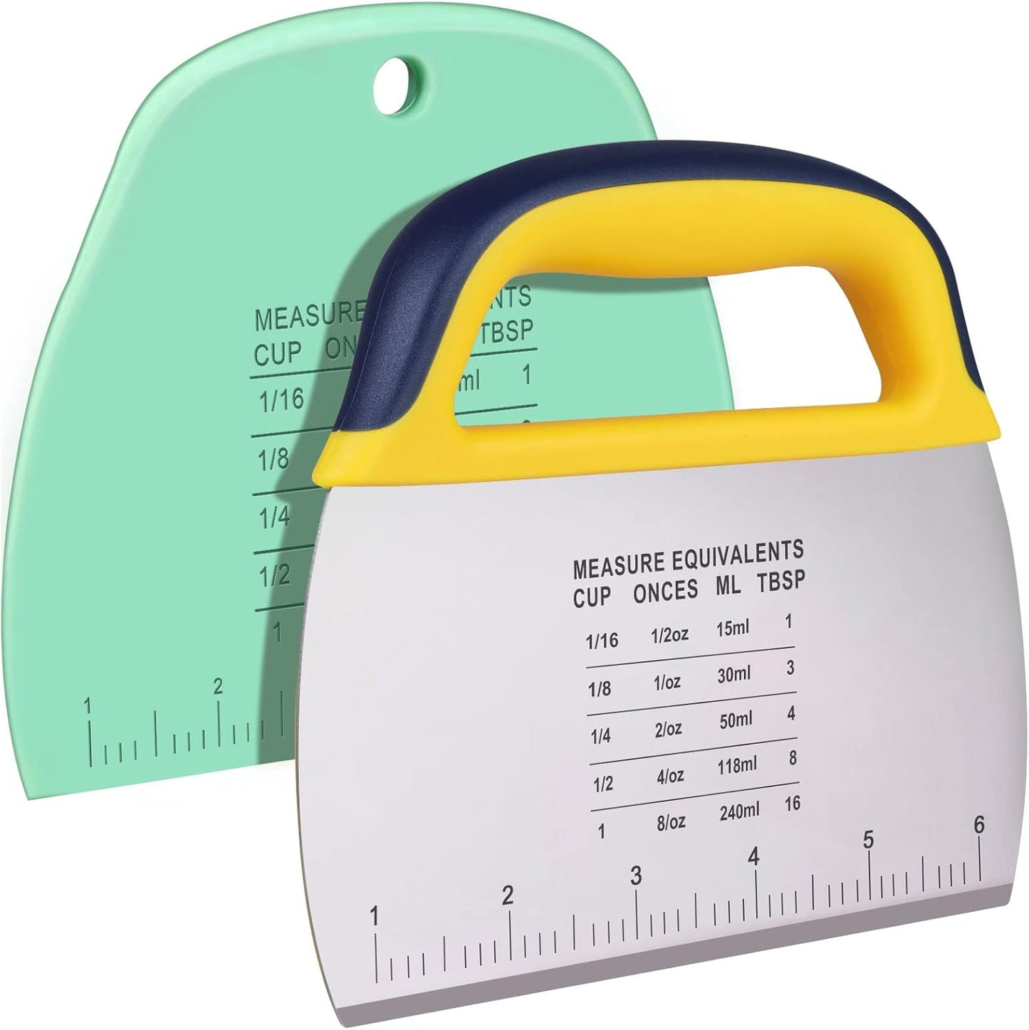 YGDZ Dough Scraper 2 PCS, Stainless Steel Bench Scraper With Grip, Plastic Dough Cutter with Measuring Scale, Multipurpose Pizza Cutter, Pastry Scraper, Bread Scraper for Baking, Dough, Cake