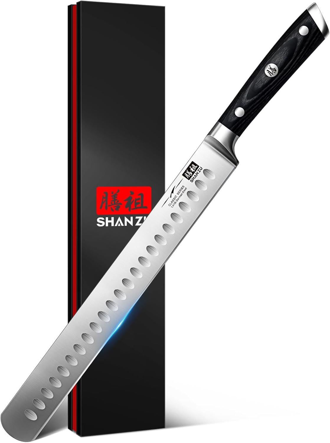 SHAN ZU 12" Brisket Slicing Knife - Carving Slicing Meat Knife Professional German 1.4116 Stainless Steel Razor Sharp Blade, Ergonomic Wood Handle & Full Tang Design, Gift Box Included