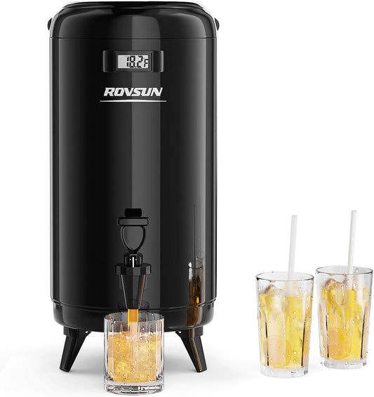 ROVSUN 3.2 Gallon Insulated Beverage Dispenser, Stainless Steel Hot and Cold Drink Dispenser, Ice and Hot Drink Server w/Spigot, Hot and Cold Beverage Server for Coffee, Tea, Milk & Juice