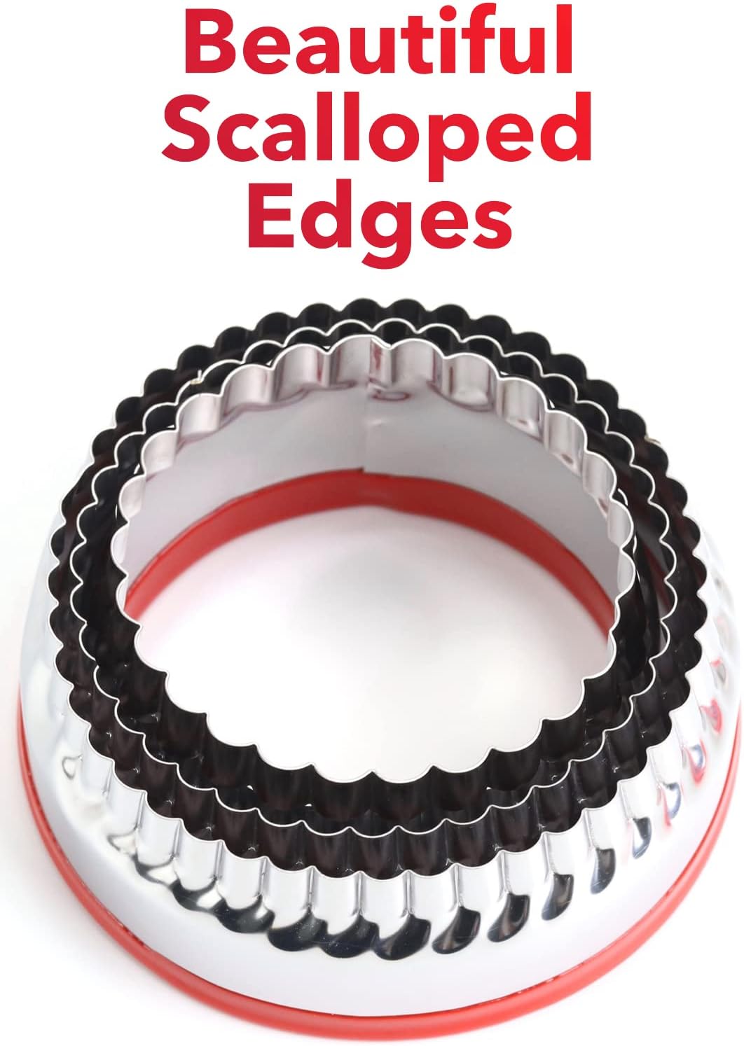 3Pcs Fluted Round Cookie Cutters - 2" & 2.6" & 3", Heavy Duty Food-Grade Stainless Steel, Mini Biscuit Cutter, Unique Design with Protective Red Top PVC