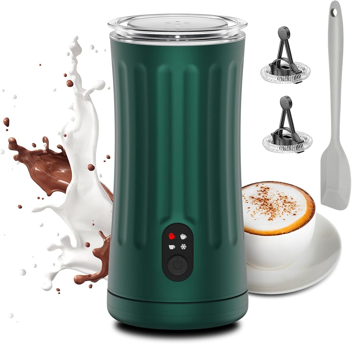 Milk Frother, Upgraded 4-in-1 Milk Frother and Steamer, Hot and Cold Foam Maker and Milk Warmer with Temperature Control & Auto Shut-Off, Frother for Coffee, Latte, Cappuccino, Matcha(Green)