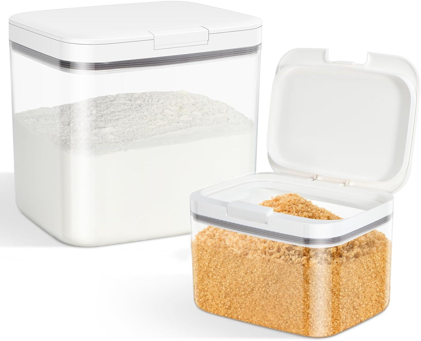 Flour Sugar Storage Containers, 2Pack 2.9 Qt + 4.75 Qt Food Storage Container with Pop-to-Flip Lids for Rice Dog Food Dog Treat Storage, Kitchen Organizers and Storage