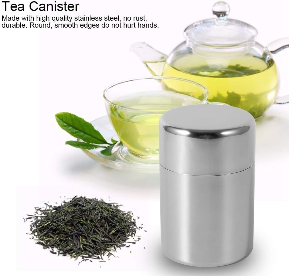 AUNMAS Tea Tin Canister, Stainless Steel Tea Coffee Sugar Storage Container with Airtight Double Lids for Loose Tea and Tea Bags, Kitchen Cup for Coffee Sugar Seasoning Storage (450ml)