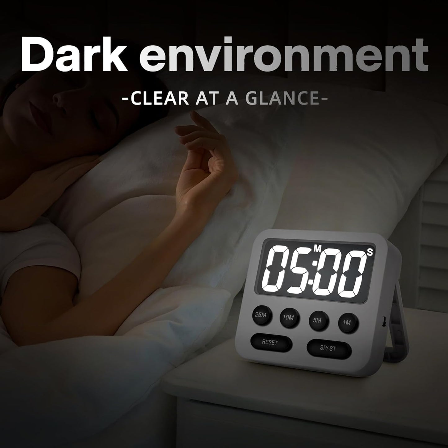 Pomodoro Timer, Digital Productivity Timer with Large Display, Kitchen Timers for Cooking, Settings 1-5-10-25 Minutes, White