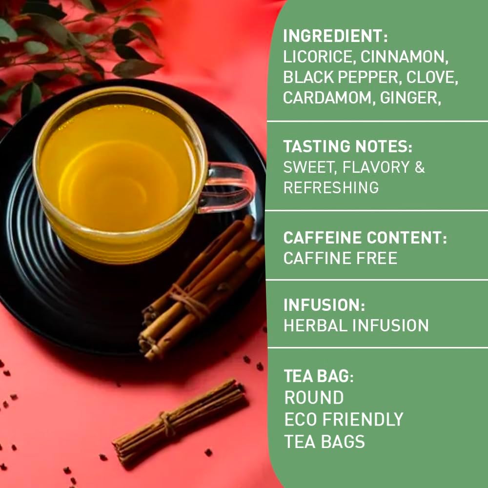 HANDPICK, Licorice Root Tea Bags (50 Count, 2g/tea bag) Licorice Tea | Non-GMO, Caffeine Free | Goodness of Cinnamon, Blackpepper, Clove, Cardamom & Ginger