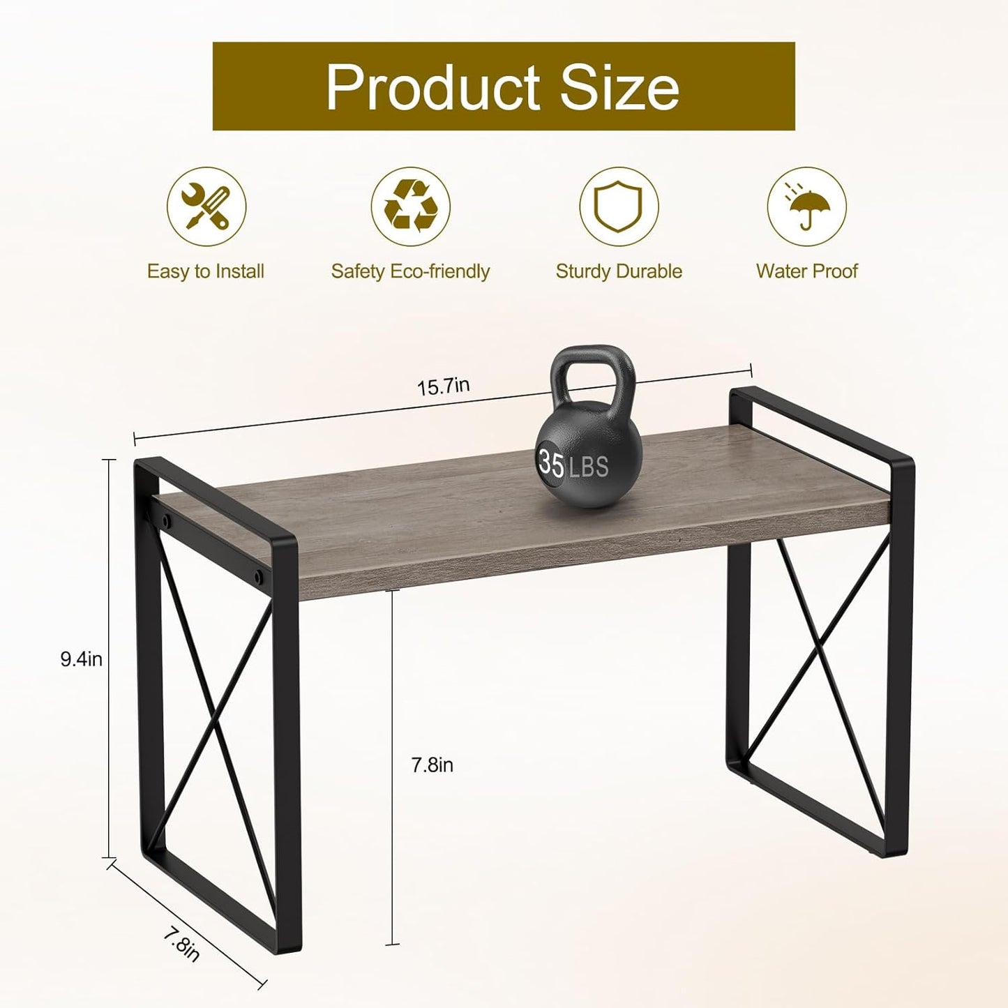 Giikin Kitchen Countertop Organizer, Wood Desk Shelf Riser, Gray Spice Rack for Kitchen Counter, Countertop, Cabinet (15.7 Inches, Gray)