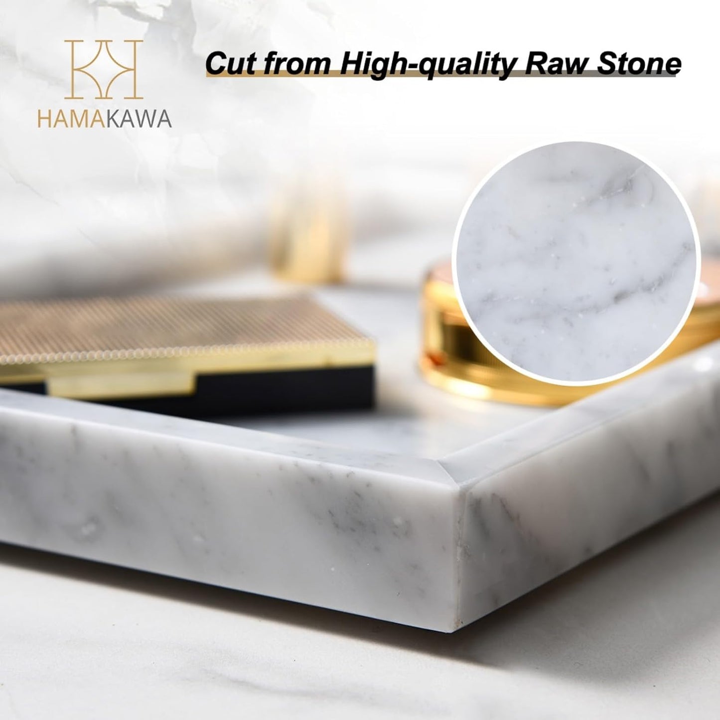 Large Bathroom Vanity Tray, Real Natural Marble Sink Tray 12 Inch, Carrara White Limestone Dresser Tray, Modern Countertop Organizer for Soap Dispenser, Kitchen Counter