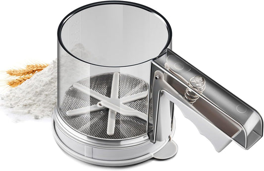 ‌3 Cup Flour Sifter, Sifter for Baking Sifter Handheld Baking Sieve Food-Grade Double-Filter Stainless Steel Flour Sifter Non-Rust Sifter used for Rapid Screening of Flour Apricot Flour Sugar Powder