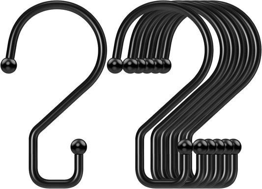 S Hooks, Small Metal S Hanging Hooks with 2 Shapes, Reversible, Heavy Duty, 3 Inch, Black, 12 Pcs
