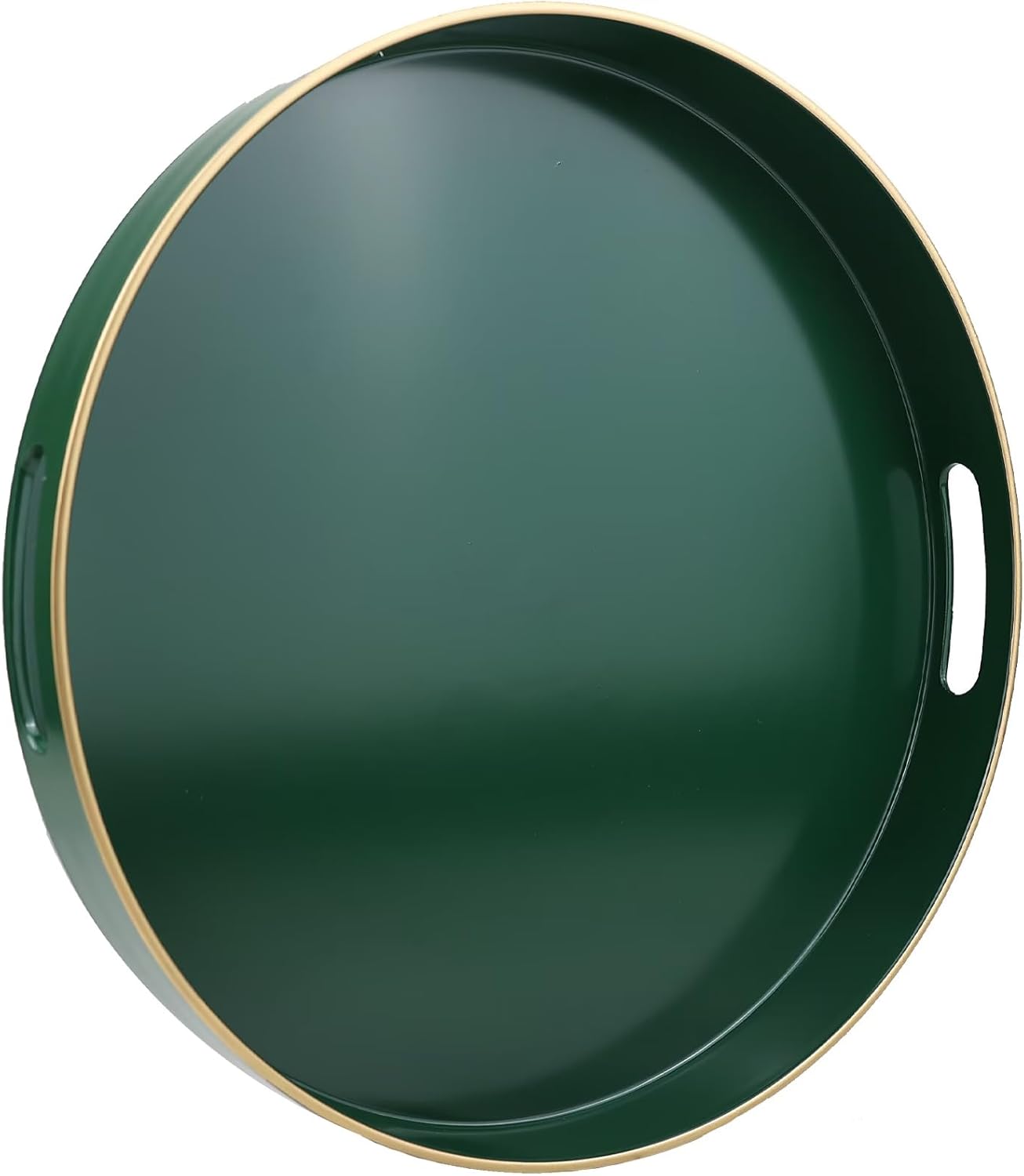 Green Round Decorative Tray with Handles, 13" Versatile Serving Tray for Coffee Table, Ottoman, Ideal for Serving, Displaying, Organizing