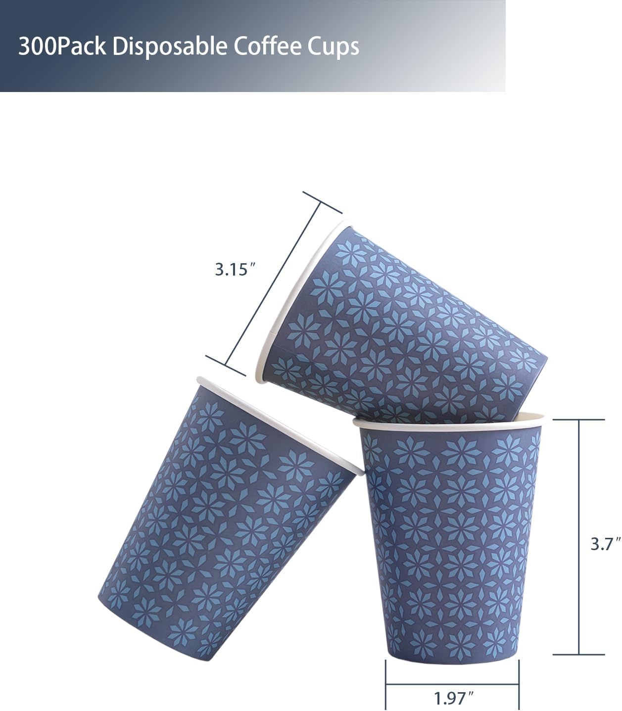 300 Pack Paper Cups 8 oz, Disposable Hot/Cold Beverage Drinking Cups, 8 OZ Paper Coffee Cups, Navy Floral Coffee Cups for Party, Picnic, Travel, and Events.