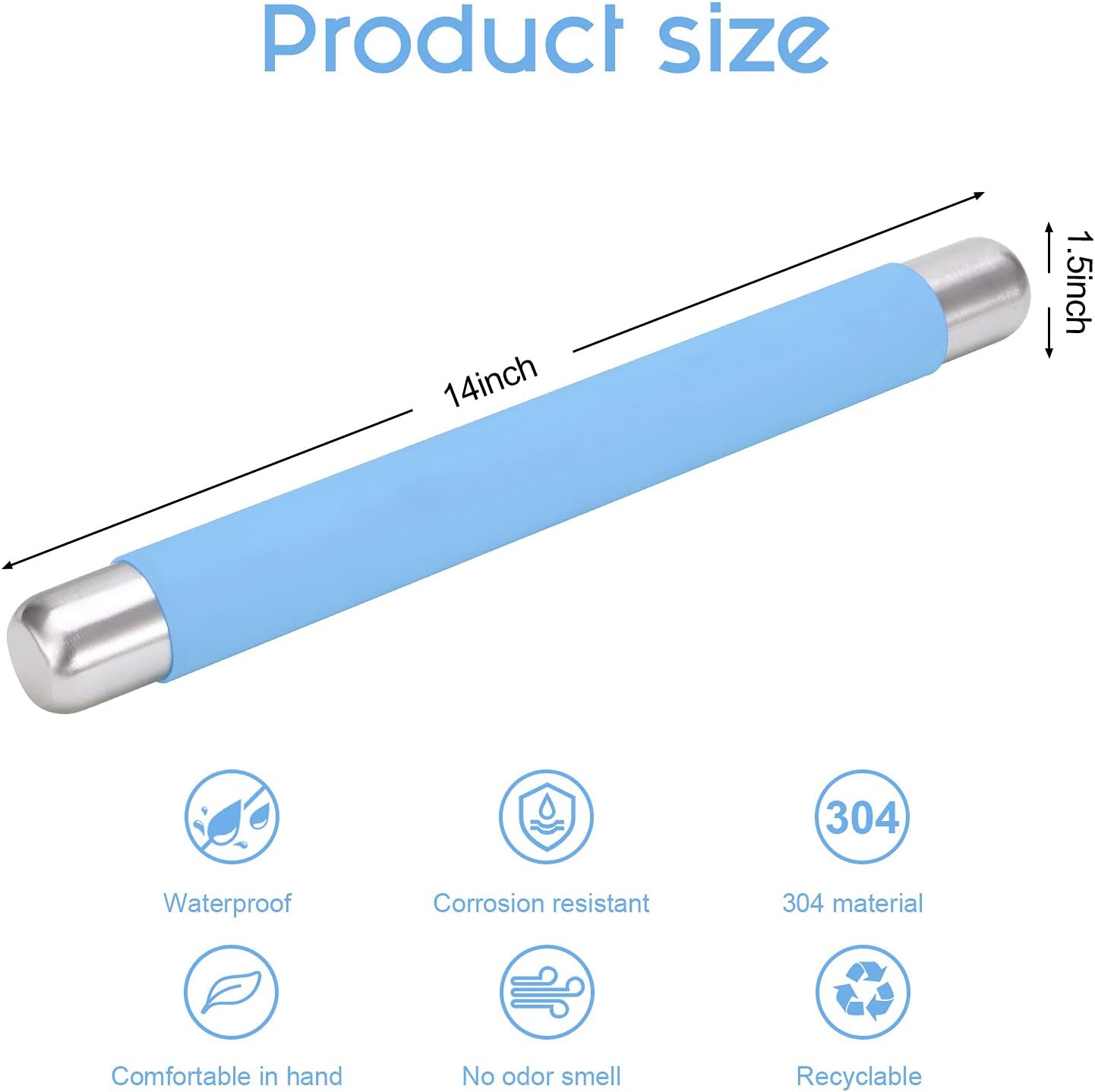 Rolling Pin Dough Roller for Baking with Thickened Non Stick Silicone Metal Handle Rolling Pin Stainless steel Fondant Roller Pin Cookie Pastry Kitchen Accessories 13.8 X 1.5 Inches