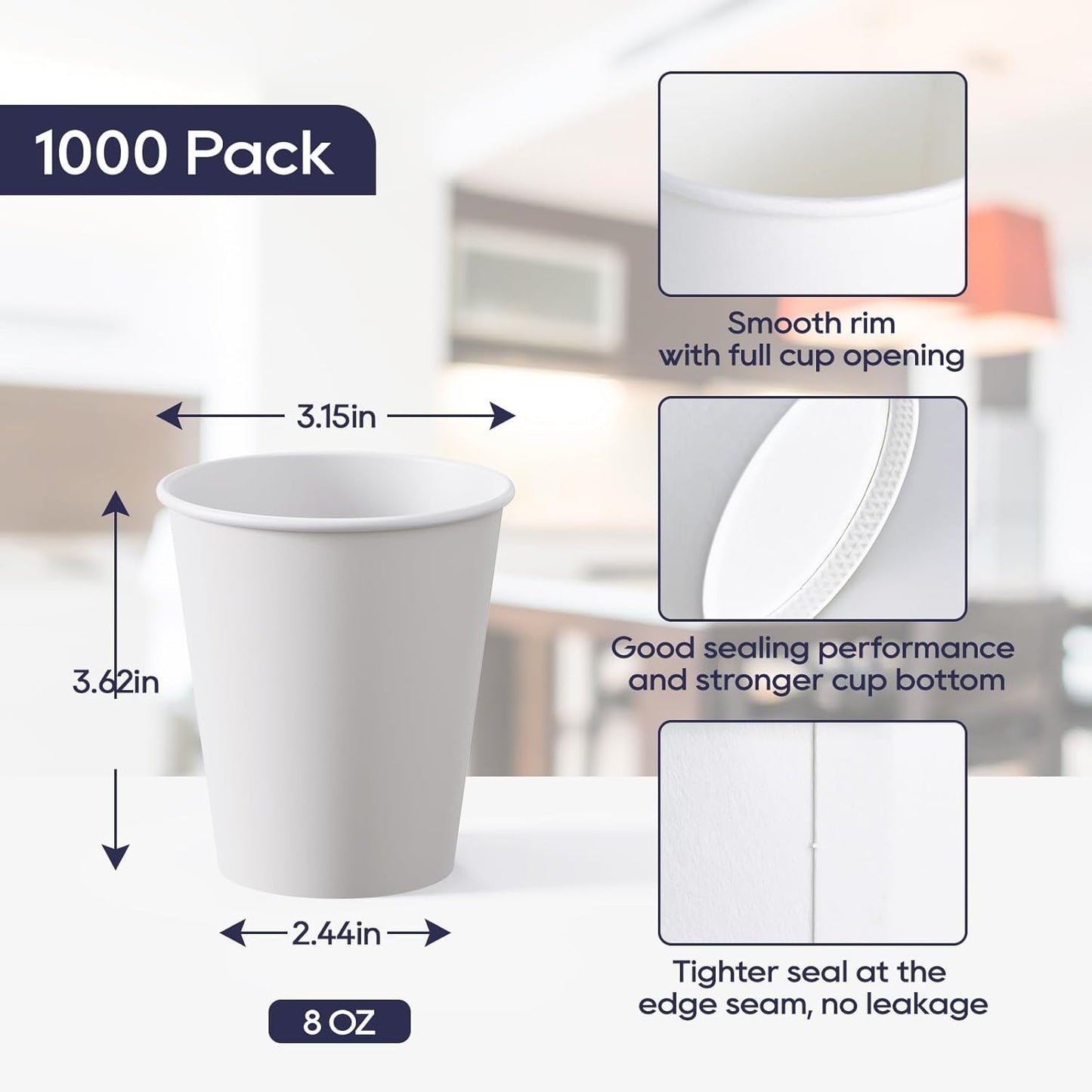 LITOPAK 1000 Count Coffee Cups 8 oz, Bulk Paper Cups 8 oz, Hot Beverage Drinking Cups for Office, Home, Party, and Events