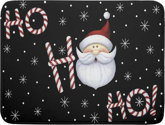 Christmas Santa Laugh Dish Drying Mat Winter Snowflakes Black Dish Drainer Mats Xmas Candy Cane Stick Sweet Dish Dry Pad for Kitchen Countertop Coffee Bar 18x24 inch Large