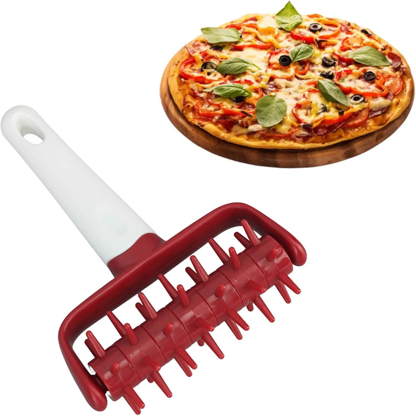 Pizza Dough Docker Roller Plastic Pizza Pin Puncher Dough Hole Maker Docking Tool Pizza Making Accessories for Cookie Pie Pastry Bread(Red)
