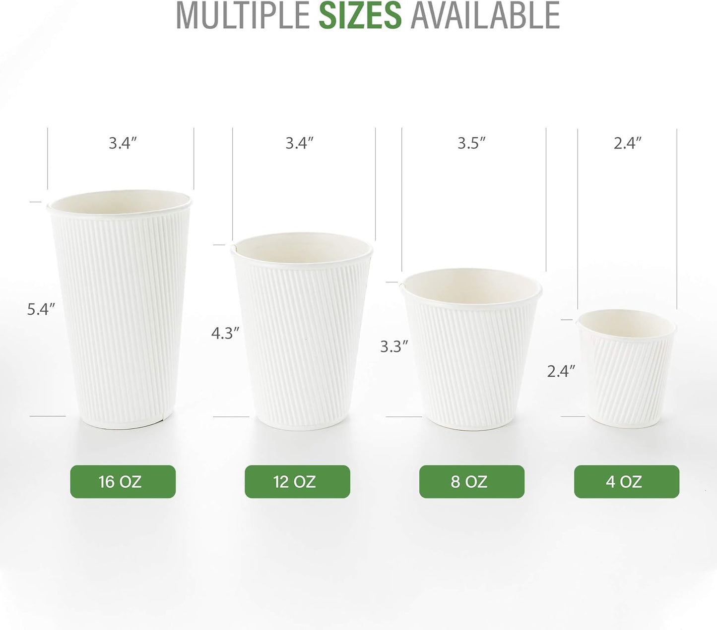 Restaurantware 16 Ounce Ripple Wall Disposable Coffee Cups, 500 Insulated White Paper Tumblers with Rolled Rim Design, Lids Sold Separately for Hot Drinks like Tea, Hot Chocolate and More