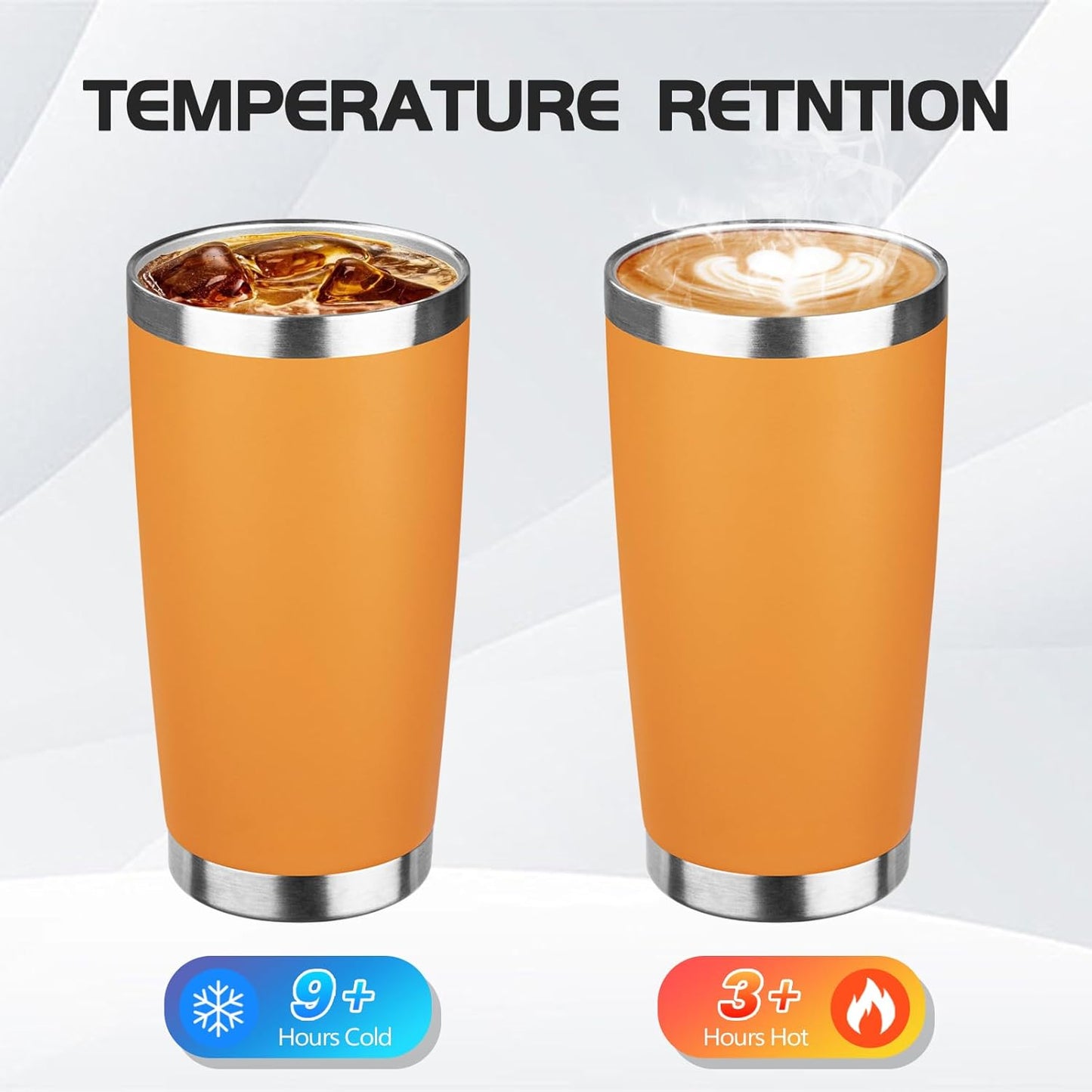 StarSpeed 20oz Tumbler Bulk with Lid, Stainless Steel Insulated Tumblers Double Wall Vacuum Insulated Travel Mug, Powder Coated Coffee Cups for Hot and Cold Drinks(Orange,6)