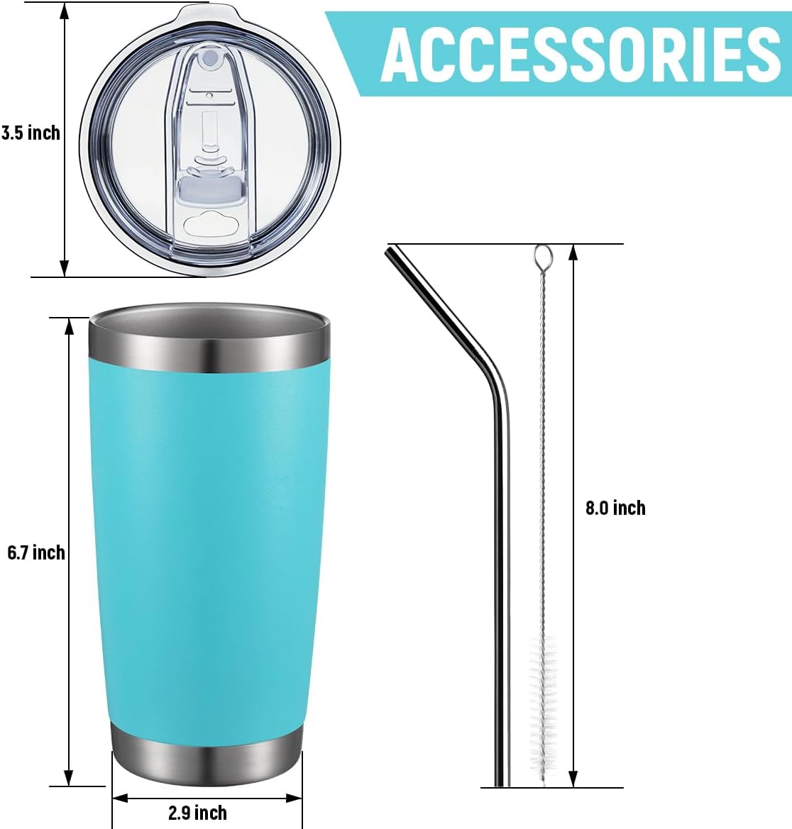 COMOOO 20oz Double Wall Vacuum Insulated Travel Mug, Stainless Steel Tumbler with Lid and Straw Durable Powder Coated Insulated Coffee Cup for Cold & Hot Drinks (Light Blue, 2 pack