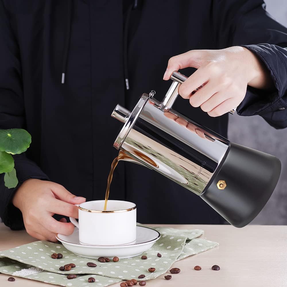 Easyworkz Diego Stovetop Espresso Maker Stainless Steel Italian Coffee Machine Maker 12Cup 17.5 oz Induction Moka Pot