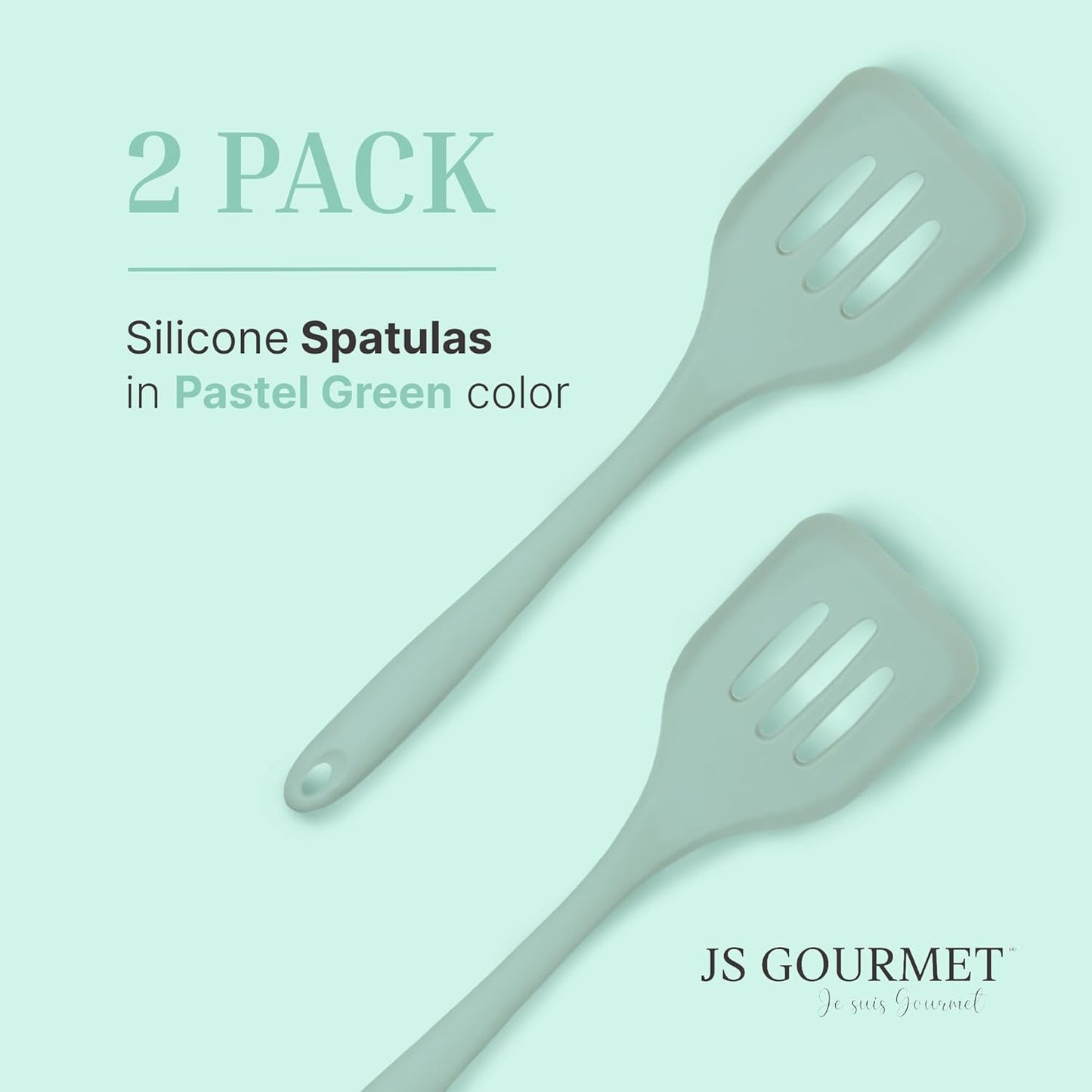 Silicone Slotted Turner Set – 2-Piece Set of Turner Spatulas for Eggs and Pancakes – Kitchen Tools & Accessories with Comfortable Handles, Heat-Resistant Utensils for Cooking and Baking – Pastel Green