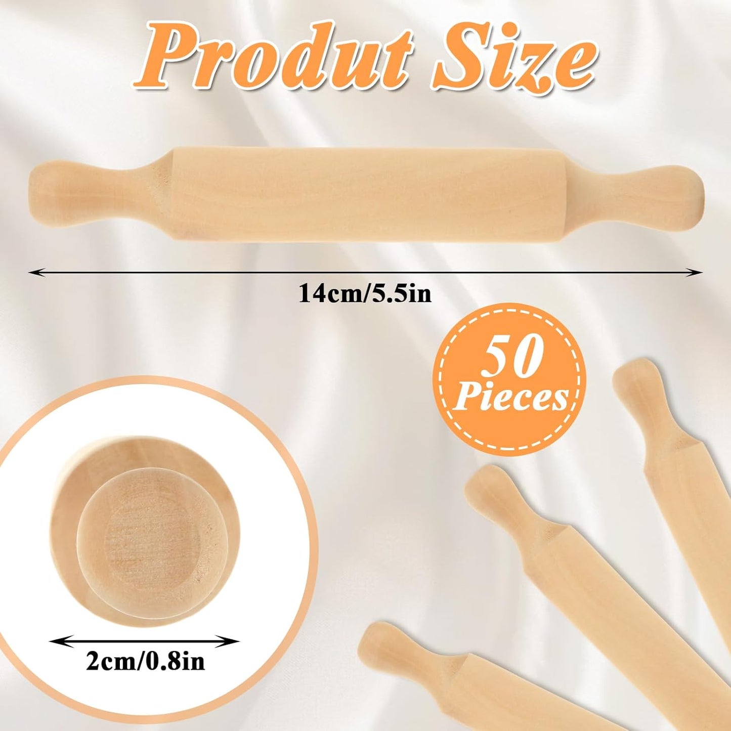 50Pcs Wooden Mini Rolling Pin, 5.5 Inches Mini Rolling Pin for Crafts, Small Dough Rolling Pins for Imaginative Play and Baking Pastry Pizza Cookie Create, Halloween and Christmas Presents